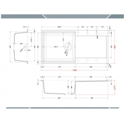 Elleci  Easy 480 LGY48062 Lavello 1 Vasca con Gocciolatoio Reversibile Sopratop Granitek Bianco Antico cm. 100 x 50