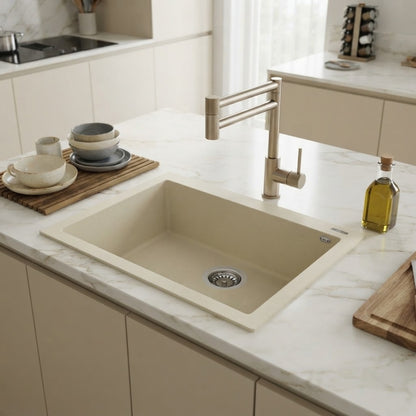 Elleci Quadra 110 LGQ11062 Lavello da Incasso 1 Vasca Sopratop Granitek Classic Bianco Antico cm. 61 x 50