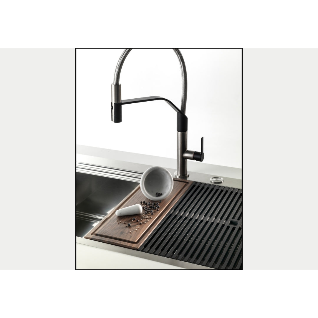 Foster Milanello Workstation 1043052 Lavello da Incasso Sopratop/Filotop 1 Vasca con Gocciolatoio a Destra Acciaio Inox Spazzolato mm. 1175 x 520 mm