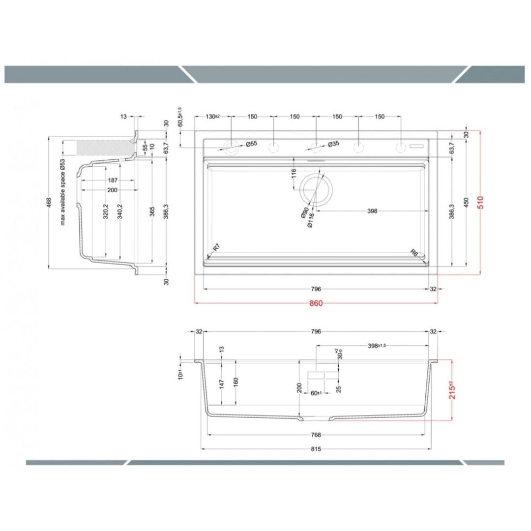 ELLECI BEST 360 LGB36051 Lavello da Incasso 1 Vasca Sopratop Granitek Avena 51 cm. 86 x 51