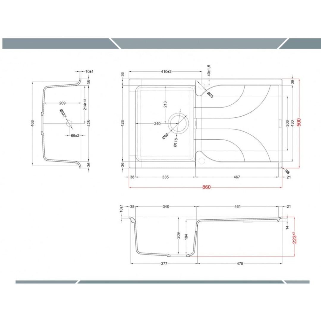 Elleci Ego 400 LGE40062 Lavello 1 Vasca con Gocciolatoio Reversibile Sopratop Granitek Bianco Antico cm. 86 x 50