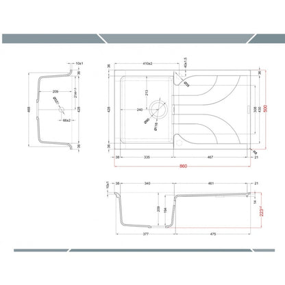 Elleci Ego 400 LGE40062 Lavello 1 Vasca con Gocciolatoio Reversibile Sopratop Granitek Bianco Antico cm. 86 x 50