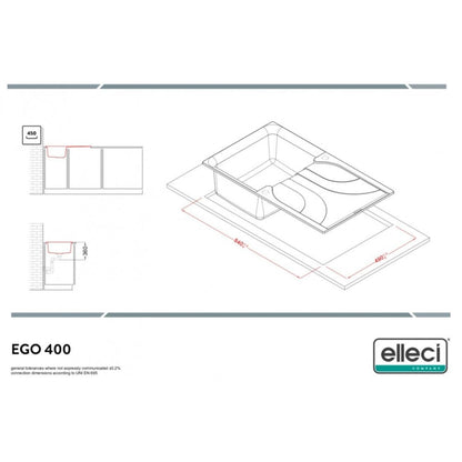 ELLECI EGO 400 LGE40059 Lavello 1 Vasca con Gocciolatoio Reversibile Sopratop Granitek Antracite 59 cm. 86 x 50