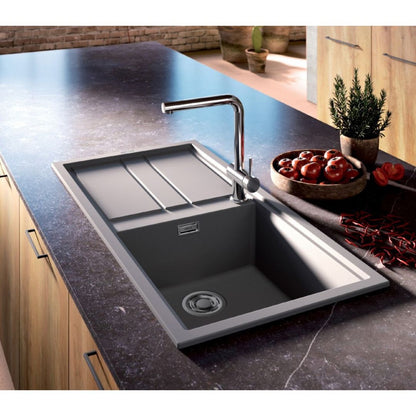 ELLECI BEST 400 LGB40059 Lavello 1 Vasca con Gocciolatoio Reversibile Sopratop Granitek Antracite cm. 86 x 51 cm