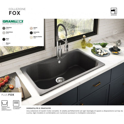 ELLECI FOX 200 LGF20068 Lavello da Incasso 1 Vasca Sopratop Bianco Granitek mm. 584 x 504