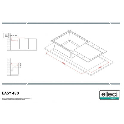 Elleci Easy 480 LGY48039 Lavello 1 Vasca con Gocciolatoio Reversibile Incasso Sopratop Granitek Bianco Soft cm. 100 x 50