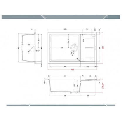 ELLECI UNICO 310 LGU31059 Lavello 1 Vasca con Gocciolatoio Reversibile in Granitek® Classic Antracite 59 cm. 78 x 50