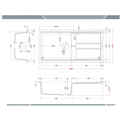 ELLECI BEST 480 LGB48059 Lavello 1 Vasca con Gocciolatoio Reversibile Sopratop Granitek Antracite cm. 100 x 51