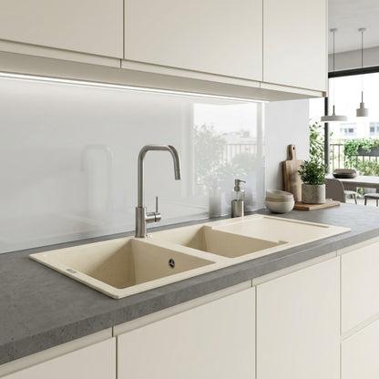 Elleci LGY50062 Easy 500 Lavello 2 Vasche con Gocciolatoio Reversibile Sopratop Granitek Bianco Antico cm. 116 x 50