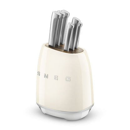 SMEG KBSF02CR Ceppo Portacoltelli Panna con Set 6 Coltelli Inox 50’s Style