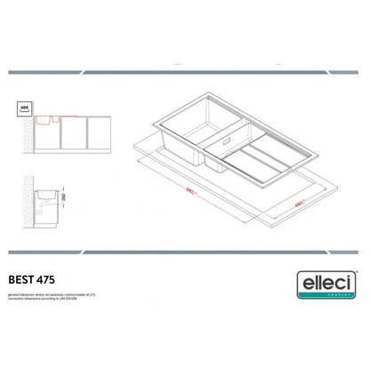 ELLECI BEST 475 LGB47551 Lavello 1 Vasca e Vaschetta con Gocciolatoio Reversibile Sopratop Granitek Avena 51 cm. 100 x 51