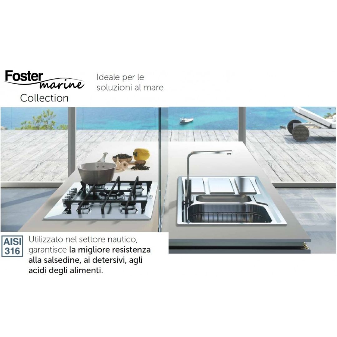 FOSTER MARINE TUBE 8477100 Miscelatore Monocomando Cucina in Acciaio Inox AISI 316 Satinato con Canna Girevole e Doccia Snodabile