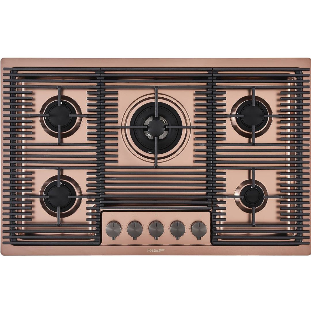 FOSTER MILANELLO 7682008 Piano Cottura Gas Incasso 5 Fuochi Bronzo Griglie Ghisa cm. 80 x 51