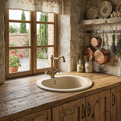 ELLECI LGFROU62 Lavello da Incasso 1 Vasca Circolare Sopratop Granitek Classic Bianco Antico 62 Diam. 45 cm