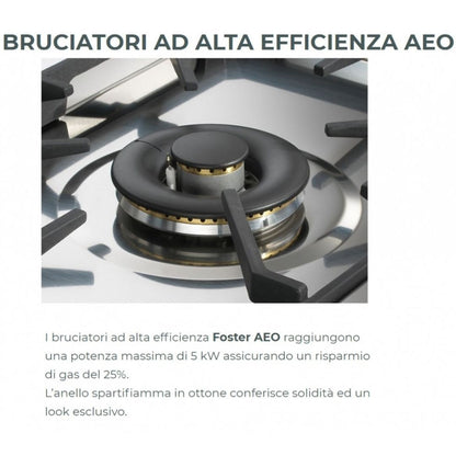 Foster Milanello 7681 009 Piano Cottura Gas 4 Fuochi in Linea PVD Oro cm. 111 x 47