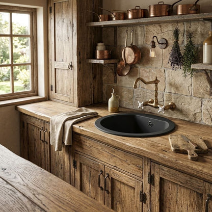 ELLECI LGFROU40 Lavello da Incasso 1 Vasca Circolare Monovasca Sopratop Diam. 45 cm Granitek Nero 40