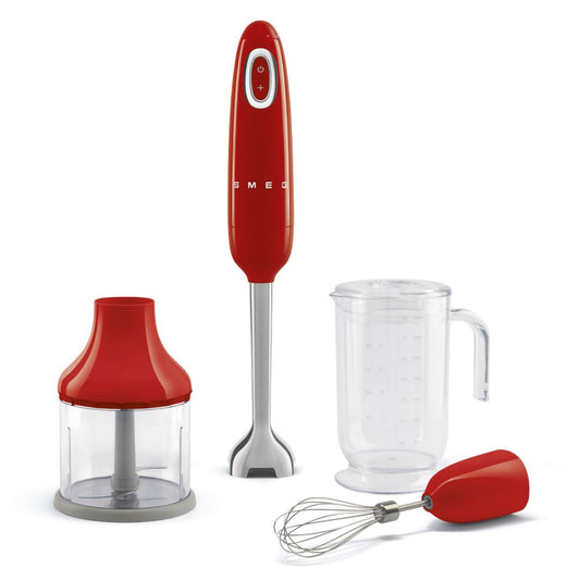 SMEG HBF03RDEU Frullatore a Immersione con Frusta e Tritatutto Rosso 700W