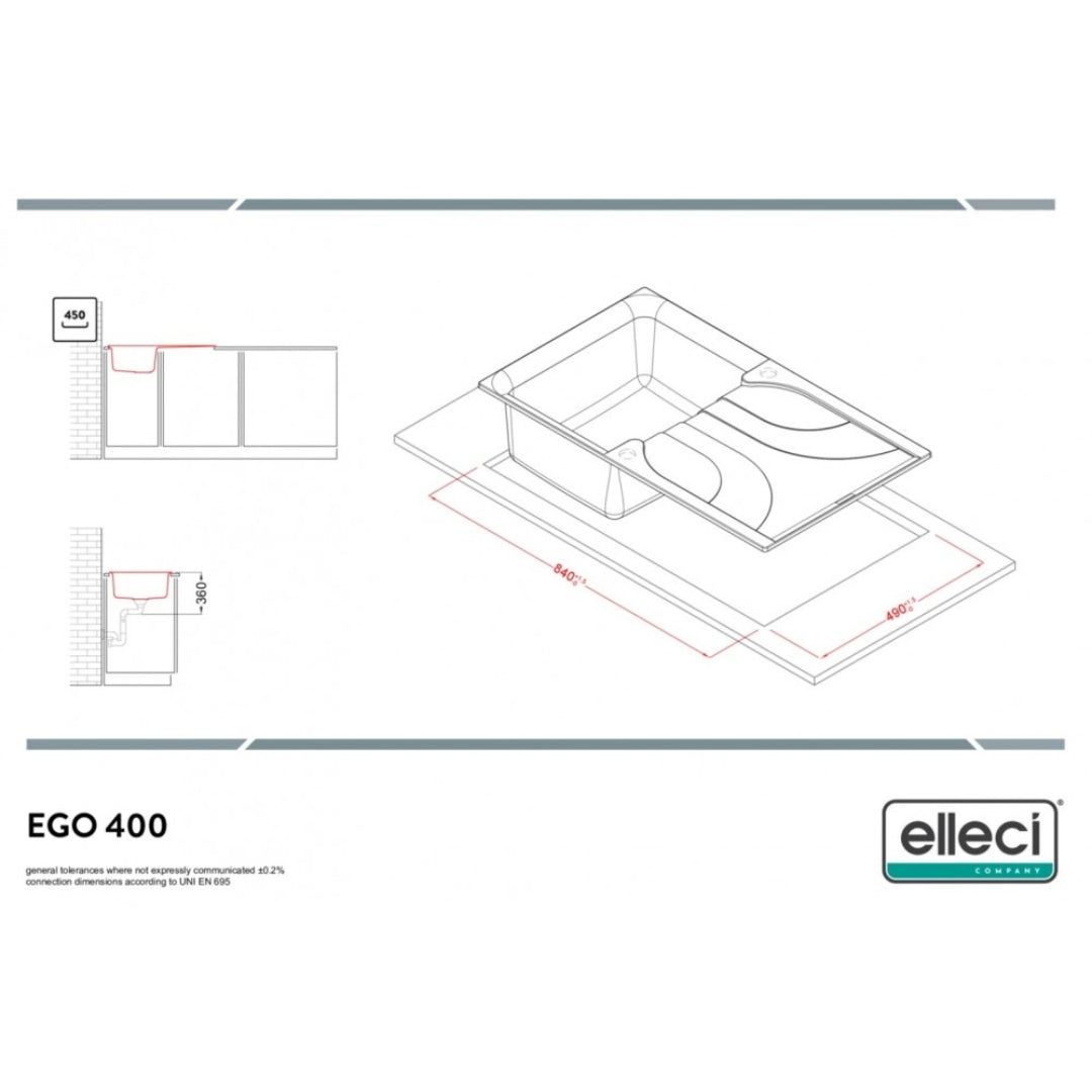 Elleci Ego 400 LGE40062 Lavello 1 Vasca con Gocciolatoio Reversibile Sopratop Granitek Bianco Antico cm. 86 x 50