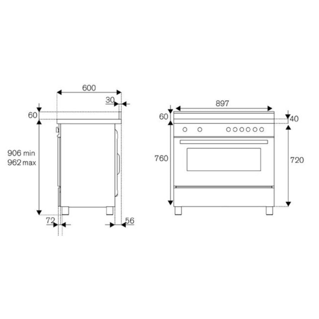 F.LLI BERTAZZONI MPL96L1EXC Cucina 6 Fuochi con Forno Elettrico Acciaio Inox cm. 90 × 60