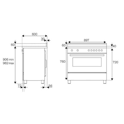 F.LLI BERTAZZONI MPL96L1EXC Cucina 6 Fuochi con Forno Elettrico Acciaio Inox cm. 90 × 60