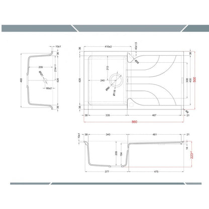 ELLECI EGO 400 LGE40059 Lavello 1 Vasca con Gocciolatoio Reversibile Sopratop Granitek Antracite 59 cm. 86 x 50