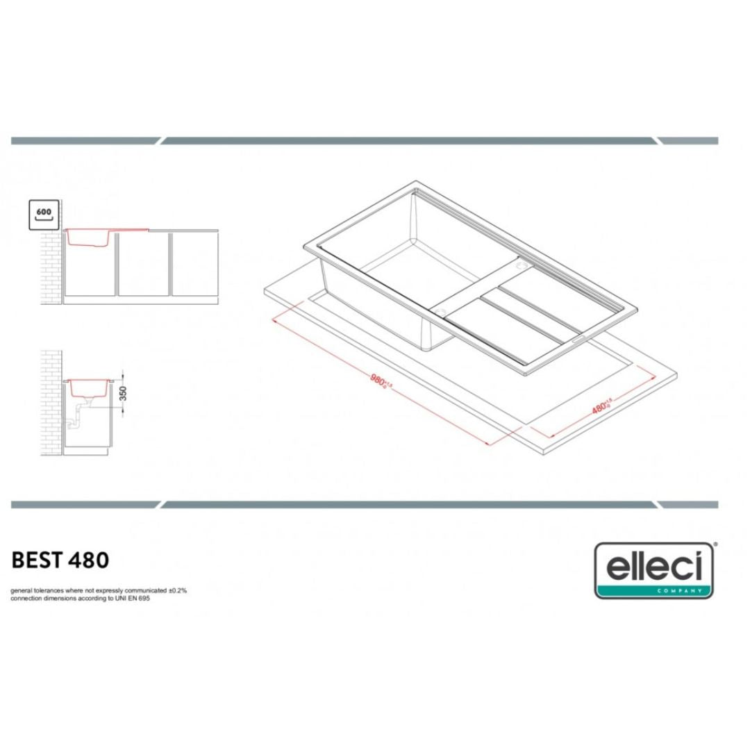 ELLECI BEST 480 LGB48051 Lavello 1 Vasca Sopratop con Gocciolatoio Reversibile Granitek Avena cm. 100 x 50
