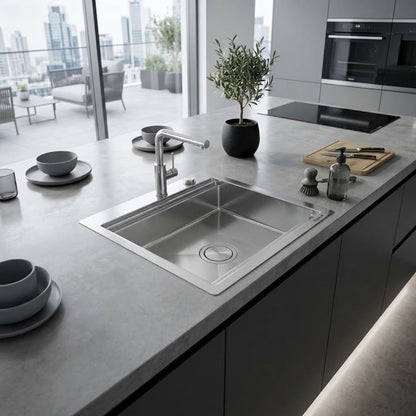 Foster Milanello 1031050 Lavello 1 Vasca Incasso Filotop Acciaio Inox Spazzolato mm 486 x 520