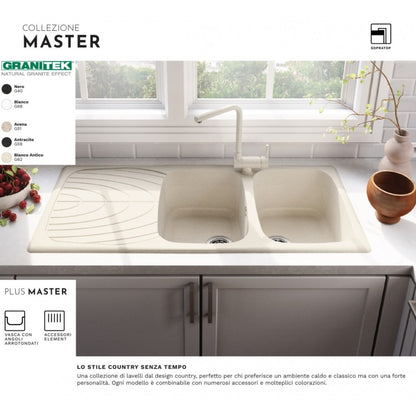Elleci Master 450 LGM45062 Lavello 2 Vasche Reversibile Sopratop Granitek Bianco Antico cm. 86 x 50