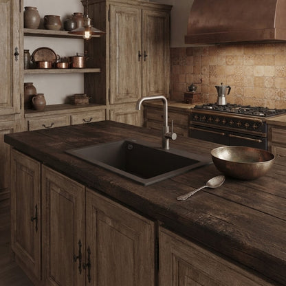 Elleci Quadra 100 LKQ10087 Lavello da Incasso Sopratop 1 Vasca Keratek Cacao cm. 38 x 44