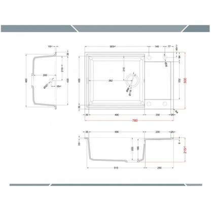 ELLECI EASY 310 LGY31059 Lavello 1 Vasca con Gocciolatoio Reversibile in Granitek® Classic Antracite da Incasso Sopratop cm. 78 x 50