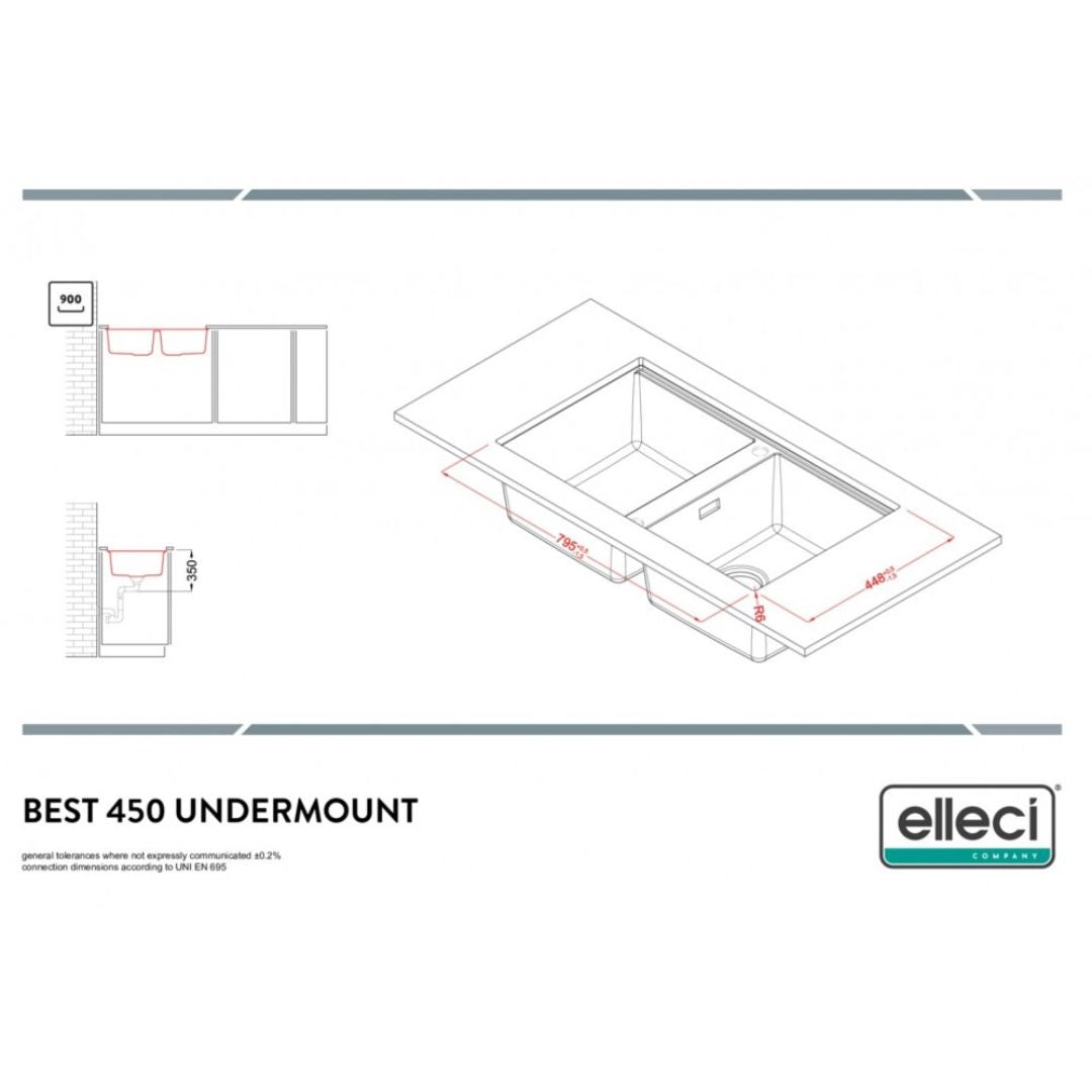 ELLECI BEST 450 LGB45059BSO Lavello 2 Vasche Sottotop Granitek Antracite 59 cm. 84 x 49