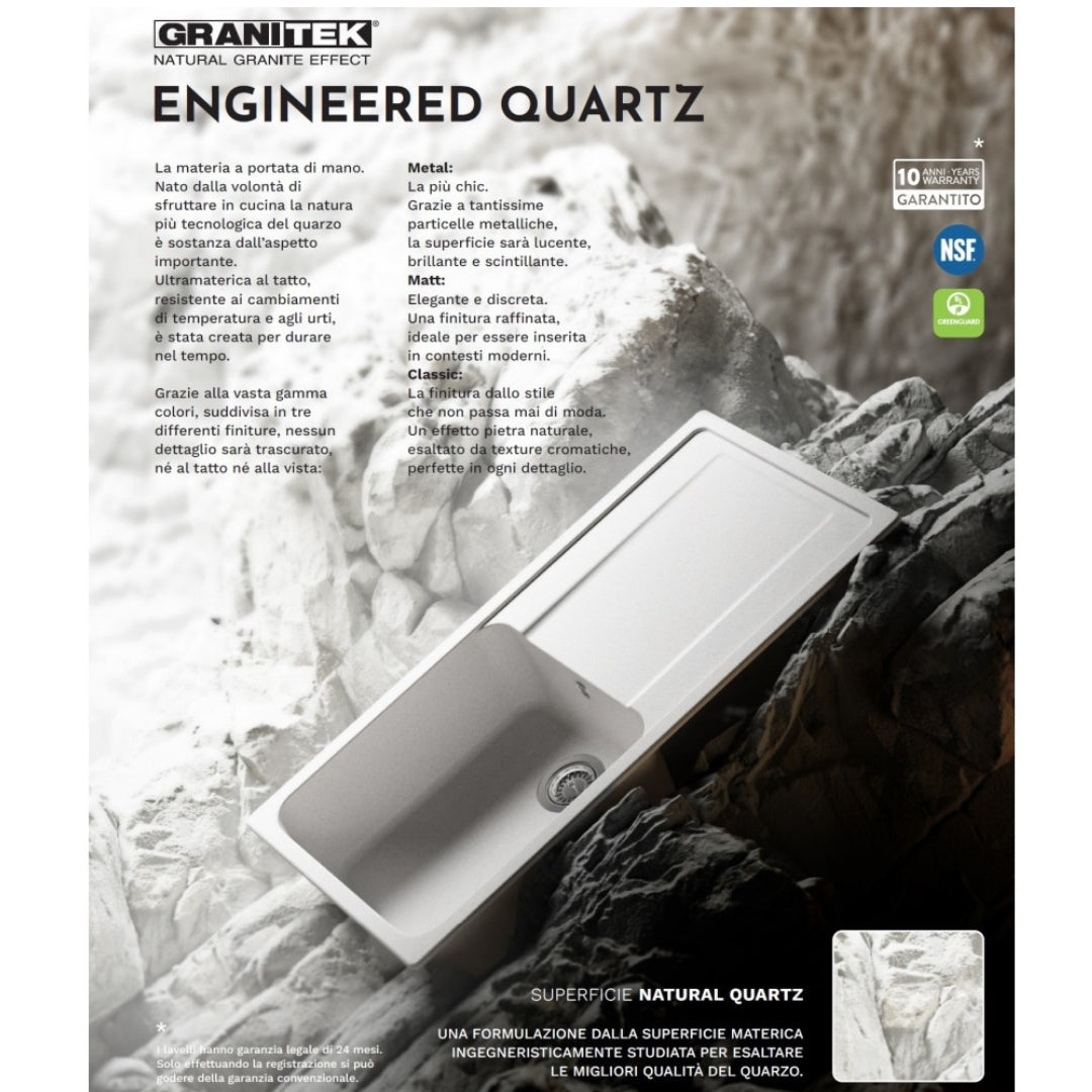 Elleci Quadra 100 LGQ10068 Lavello da Incasso Sopratop 1 Vasca Granitek Matt Bianco 68 cm. 41 x 50