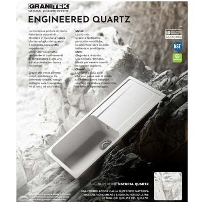 Elleci Quadra 100 LGQ10068 Lavello da Incasso Sopratop 1 Vasca Granitek Matt Bianco 68 cm. 41 x 50