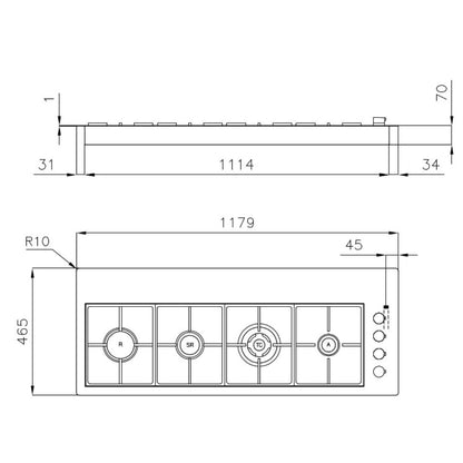 FOSTER S4000 LINE XL 7284042 Piano Cottura Gas in Acciaio Inox Satinato 4 Fuochi cm. 118 x 46,5