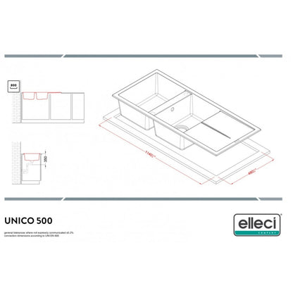 ELLECI UNICO 500 LGU50048 Lavello 2 Vasche Granitek Sopratop Reversibile Cemento cm 116 x 50
