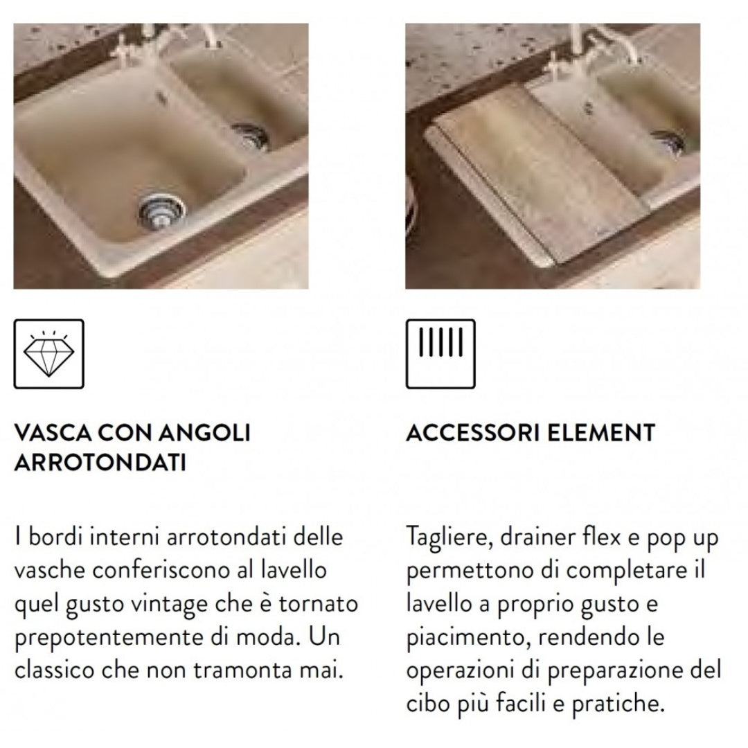 ELLECI MASTER 400 LGM40068 Lavello 1 Vasca Gocciolatoio Reversibile Incasso Sopratop Granitek Bianco Titano cm. 86 x 50