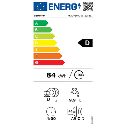Electrolux Serie 300 KEAD7300L Lavastoviglie da Incasso Integrata 13 Coperti AirDry 60 x 60 cm