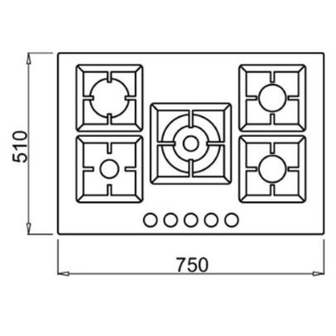 ELLECI PLANO 75 PIAP751INCS Piano Cottura 5 Fuochi Griglie in Ghisa Inox cm. 75 x 51