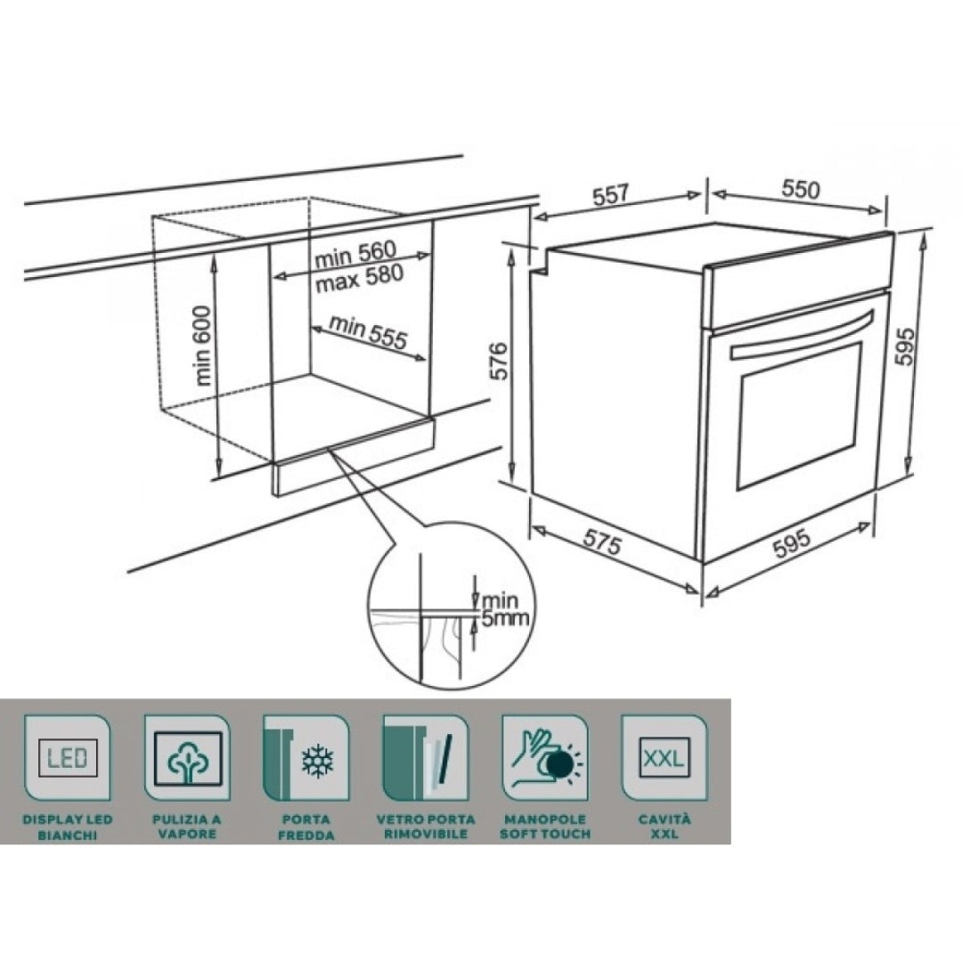 ELLECI PLANO PLUS FGPP60243NS Forno da Incasso Elettrico Multifunzione Ventilato con Grill Tortora Classe A cm 60 x 60