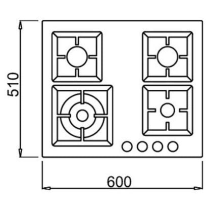 ELLECI PLANO 60 PIAP601INWS Piano Cottura Cucina Gas 4 Fuochi Griglie in Ghisa Inox cm. 60 x 51