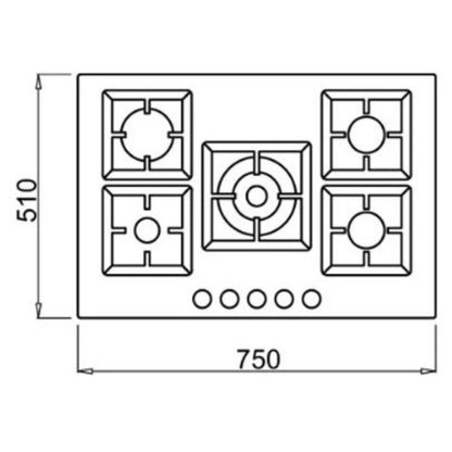 ELLECI PLANO 75 PMSP75179CS Piano Cottura Incasso a Gas 5 Fuochi Griglie in Ghisa Aluminum cm. 75 x 51