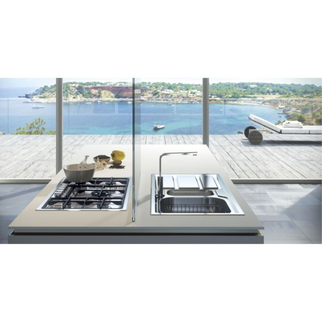 FOSTER S.MARINE 1975962 Lavello Cucina 1 Vasca a Sinistra Acciaio Inox Spazzolato Gocciolatoio a Destra cm. 86 x 50