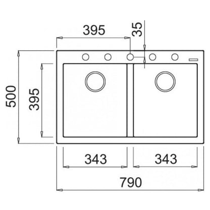 ELLECI QUADRA 350 LMQ35079 Lavello da Incasso 2 Vasche Sopratop Granitek cm. 79 x 50