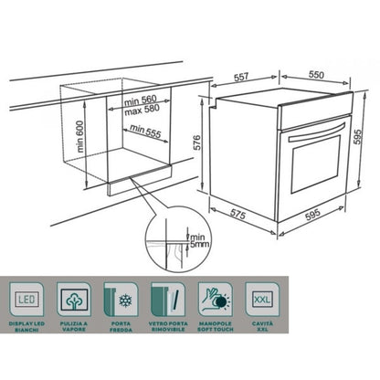 ELLECI PLANO PLUS FGPP60248NS Forno Incasso Elettrico Multifunzione Cemento 9 Funzioni cm. 60 x 60