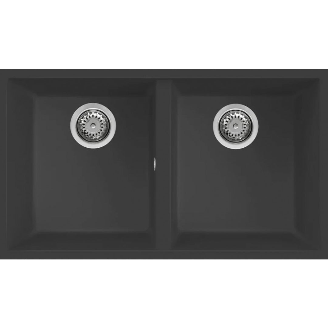ELLECI QUADRA 350 LGQ35059BSO Lavello 2 Vasche Sottotop Granitek Antracite G59 cm. 76 x 44