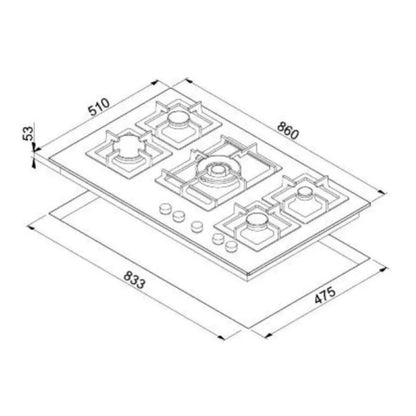 ELLECI PLANO 90 PGSP90151CS Piano Cottura 5 Fuochi Tripla Corona Avena 51 cm. 86 x 51