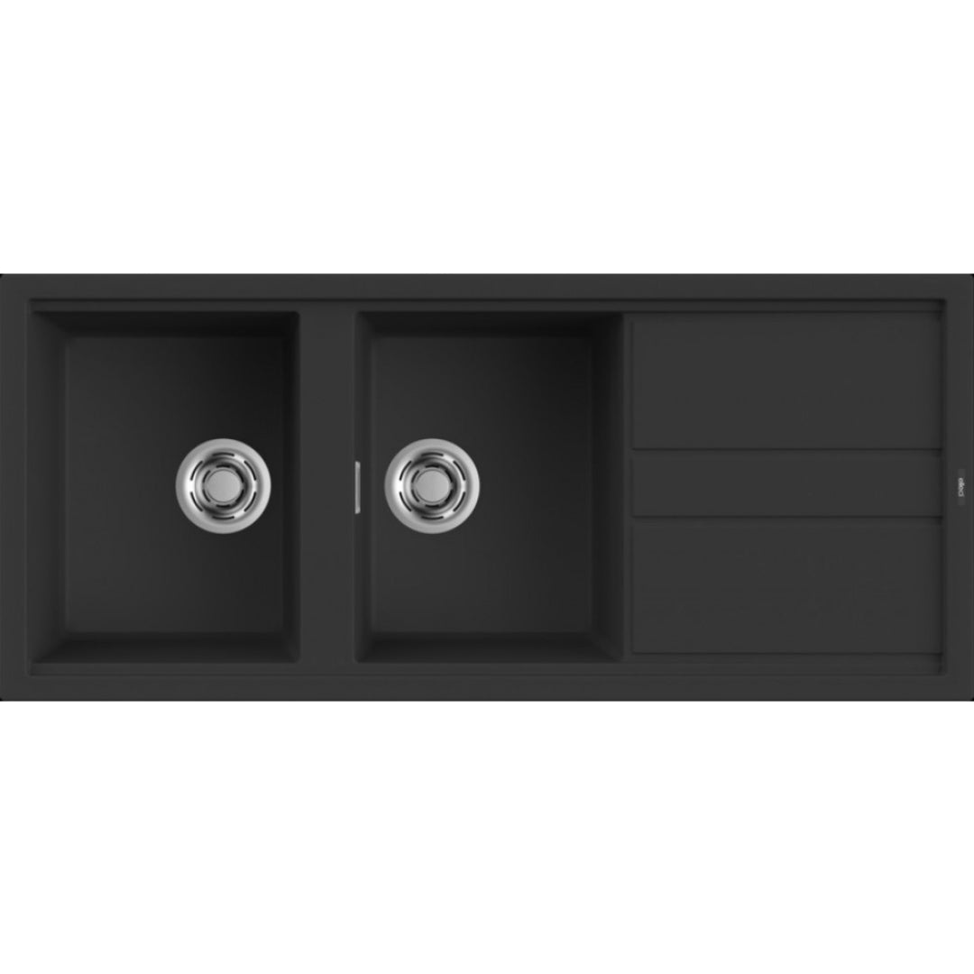 ELLECI BEST 500 LGB50040 Lavello 2 Vasche Gocciolatoio Sopratop Nero G40 cm. 116x50