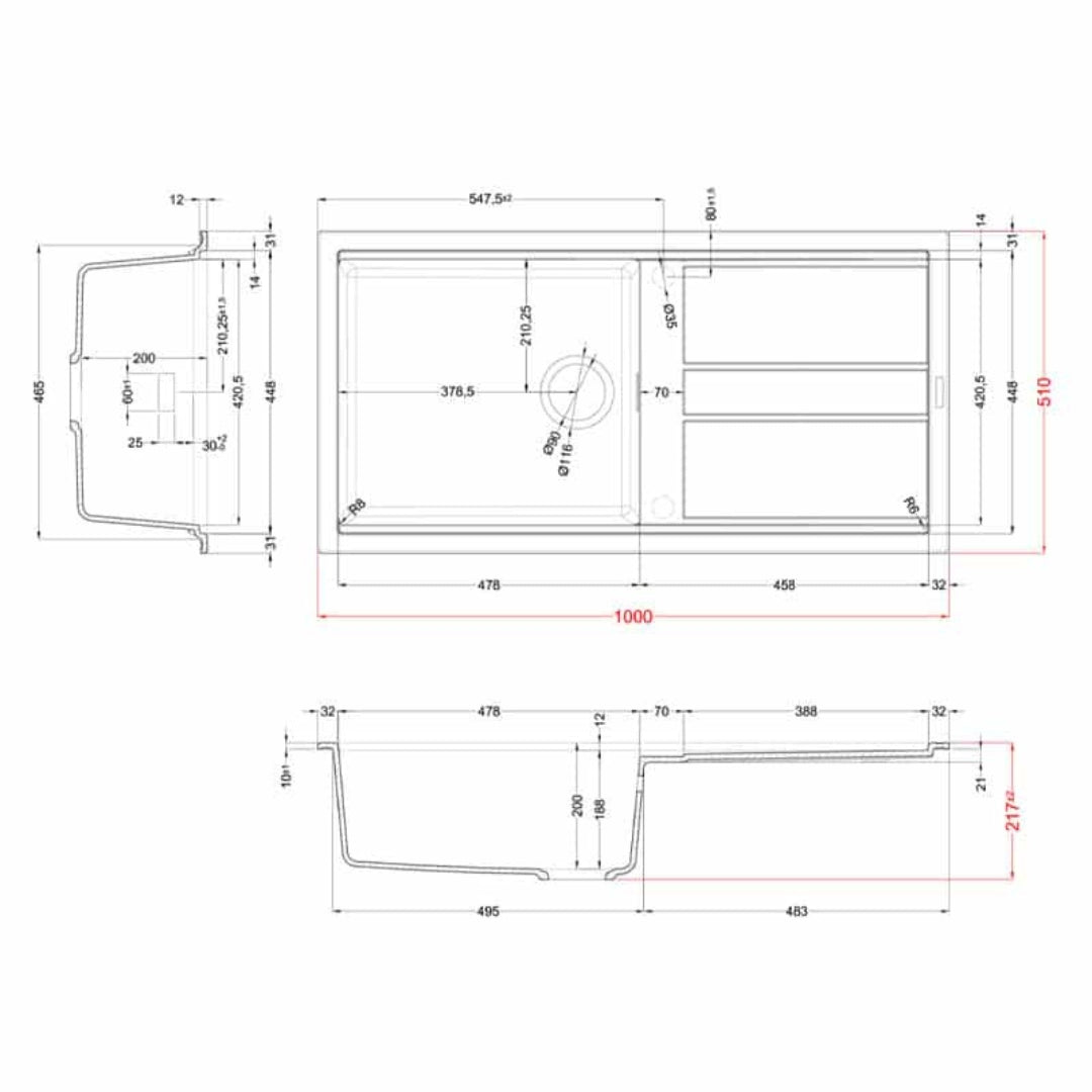 ELLECI BEST 480 LMB48079 Lavello 1 Vasca Gocciolatoio Reversibile Sopratop Granitek Aluminium M79 cm. 100x51