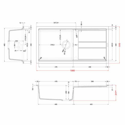 ELLECI BEST 480 LMB48079 Lavello 1 Vasca Gocciolatoio Reversibile Sopratop Granitek Aluminium M79 cm. 100x51