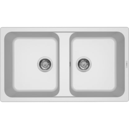 ELLECI LIFE LG245068 Lavello Cucina 2 Vasche Granitek Reversibile Incasso Sopratop Bianco Titano G68 cm. 86 x 50